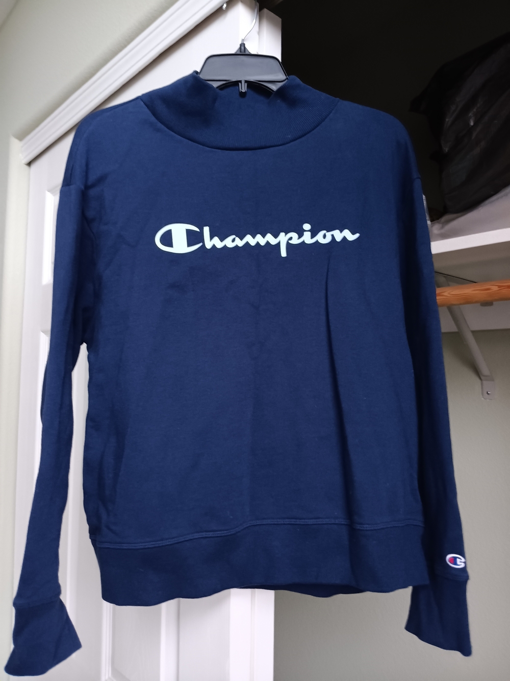 Champion Navy Crewneck Sweatshirt with White Script Logo